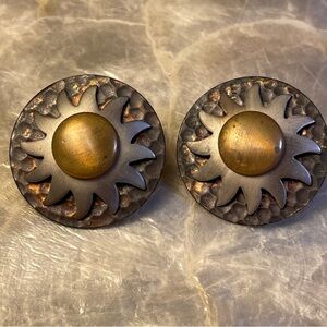 Vintage Sunburst Multicolor Metal Chunky Pierced Earrings